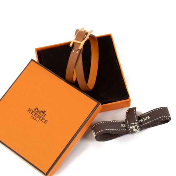 Hermès Gold/Orange Swift Behapi Bracelet - Size T3