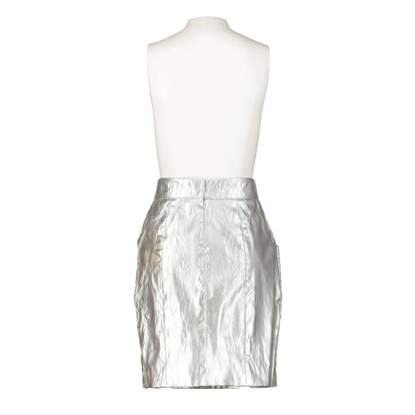 Chanel Metallic Silver Faux Leather Skirt - Size 38
