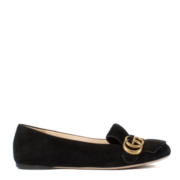 Shop safe online at Labellov in Antwerp, Brussels and Knokke this 100% authentic second hand Gucci Black Suede GG Marmont Ballet Flats - Size 36.5