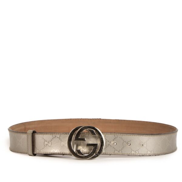 Gucci Silver Imprime GG Coated Canvas Belt - size 85