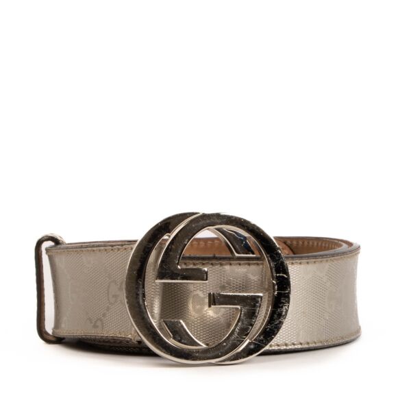 Shop safe online at Labellov in Antwerp, Brussels and Knokke this 100% authentic second hand Gucci Silver Imprime GG Coated Canvas Belt - size 85