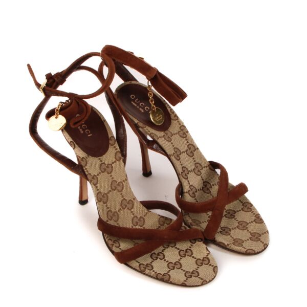 Gucci GG Canvas/Suede Charm Sandals - Size 39