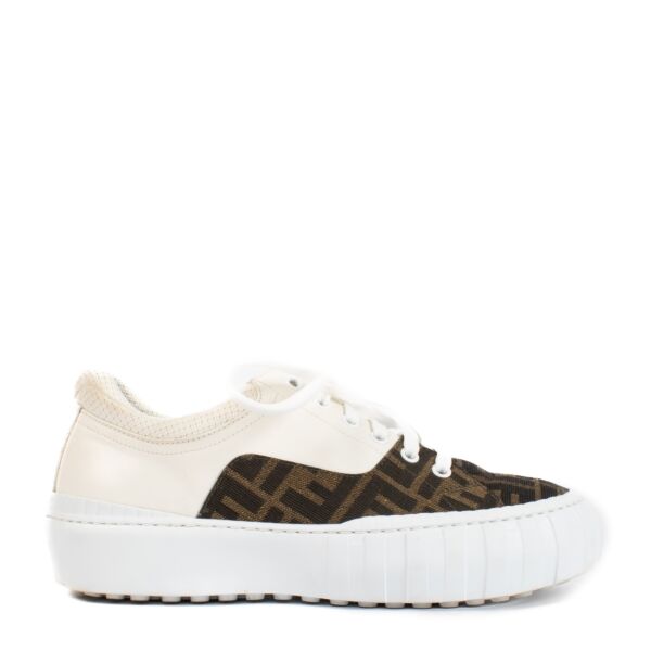 Fendi White Leather/FF Jacquard Force Sneakers