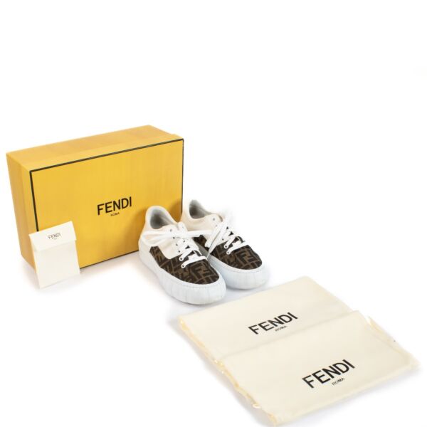 Fendi White Leather/FF Jacquard Force Sneakers - Size 38