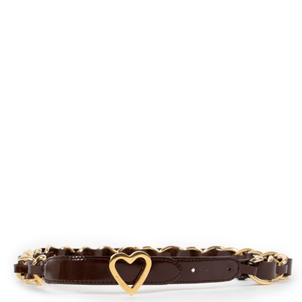 Moschino Gold Heart Chain Patent Leather Belt - Size IT44