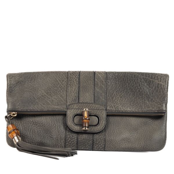 shop 100% authentic second hand Gucci Grey Leather Bamboo Clutch on Labellov.com