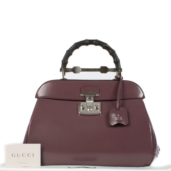 Gucci Mauve Leather Large Lady Lock Bamboo Top Handle Bag