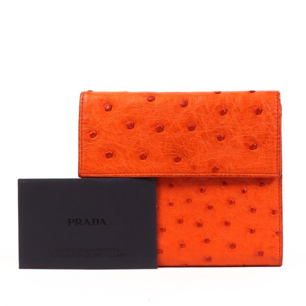 Prada Orange Ostrich Leather Wallet