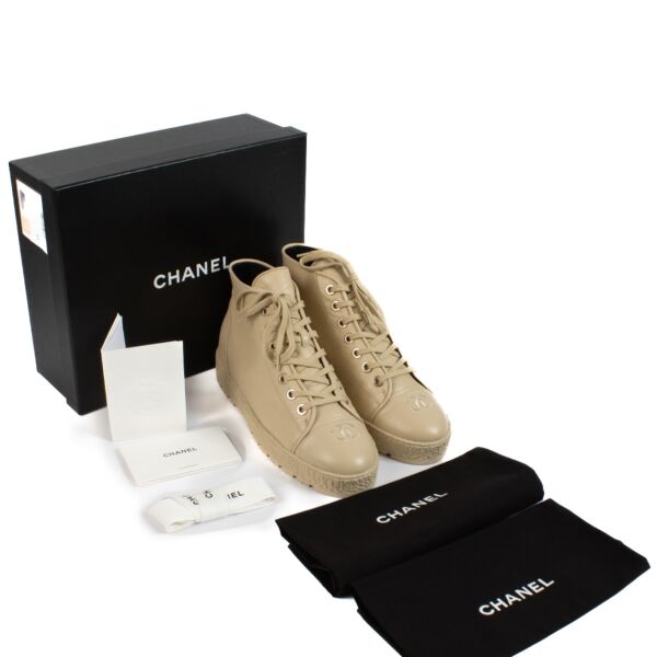 Chanel Beige Leather Sneakers - Size 41