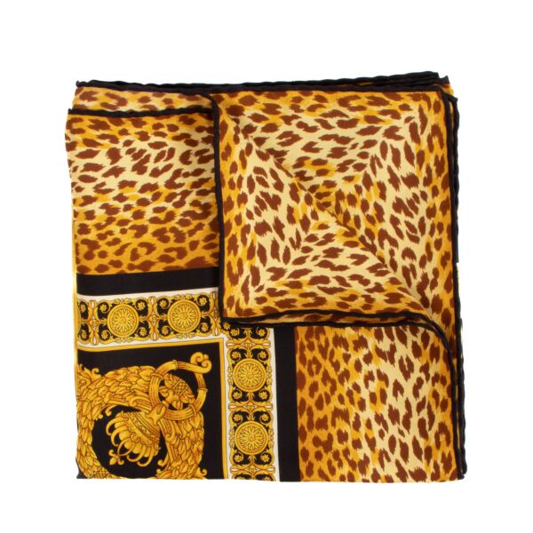 Versace Gold Leopard Barroco Print Silk Scarf