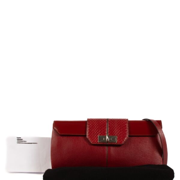 Cartier Red Leather And Python Turnlock Clutch