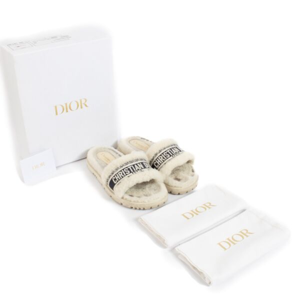 Christian Dior White Fur DWay Slides - Size 39