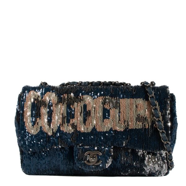 Shop safe online at Labellov in Antwerp, Brussels and Knokke this 100% authentic second hand Chanel Blue Sequin Coco Cuba Flap Bag