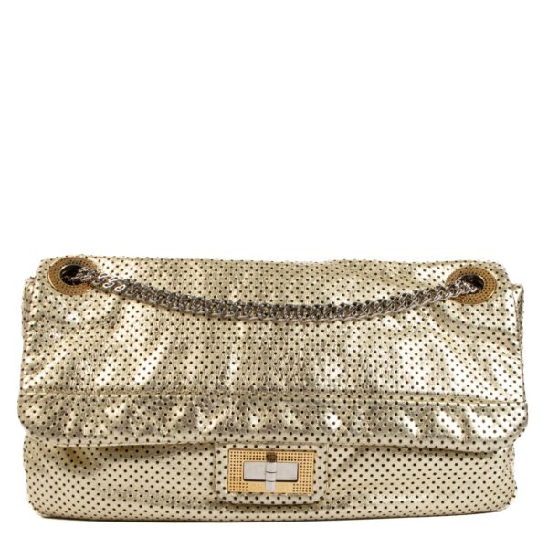 Chanel 2.55 Gold Perforated Drill Metallic Flap Bag for the best price at Labellov secondhand luxury in Antwerp
