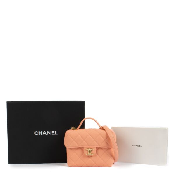 Chanel 23C Peach Caviar Leather Small Vanity Case Bag