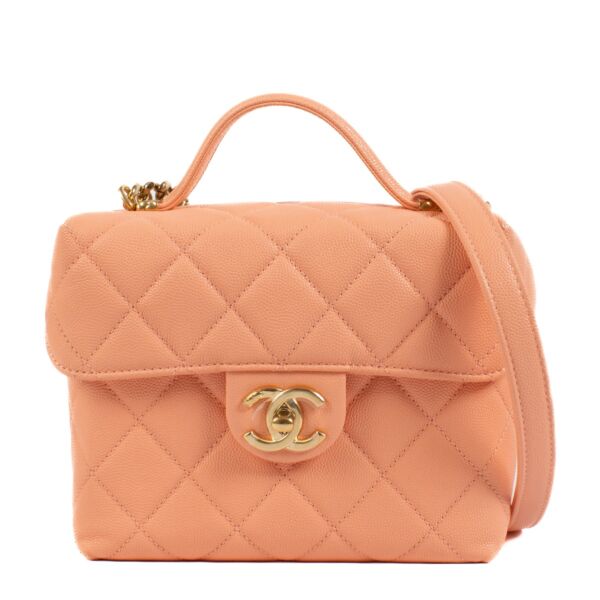 Chanel Peach Caviar Leather Vanity Case Bag