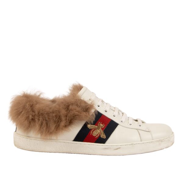 Gucci White Fur-Lined Ace Sneakers