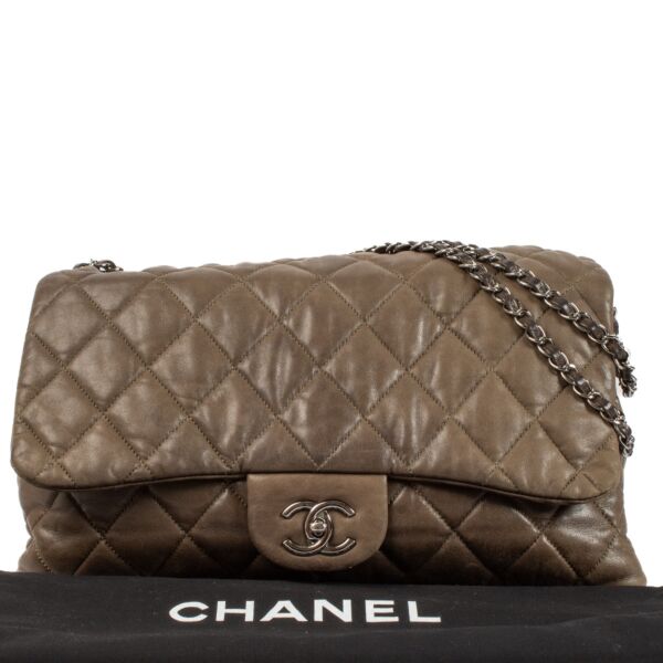 Chanel Khaki Lambskin Accordion Flap Bag