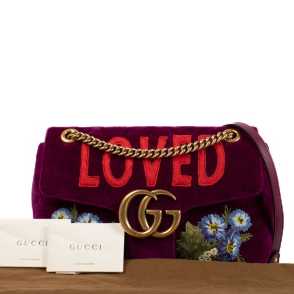 Gucci Purple Velvet Loved Embroidered Medium GG Marmont Bag