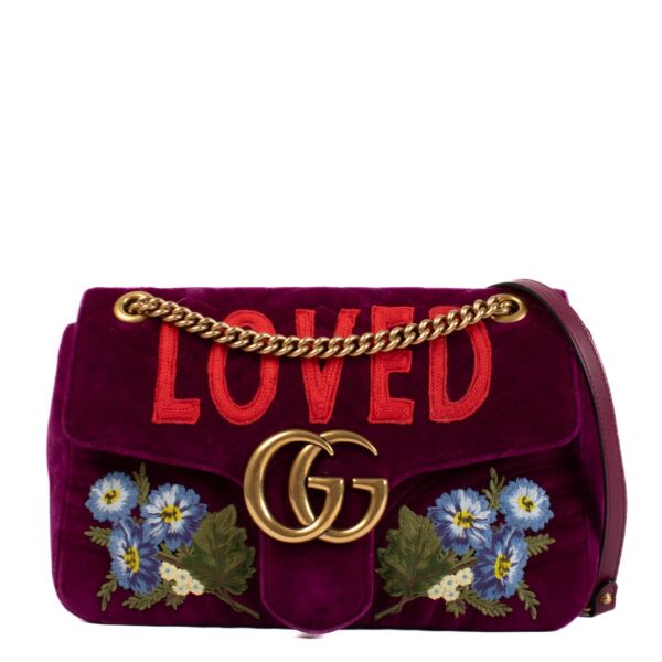 shop 100% authentic second hand Gucci Purple Velvet Loved Embroidered Medium GG Marmont Bag on Labellov.com