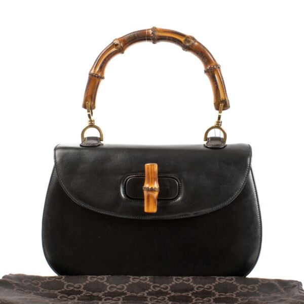 Gucci Black Leather Bamboo 1947 Top Handle Bag