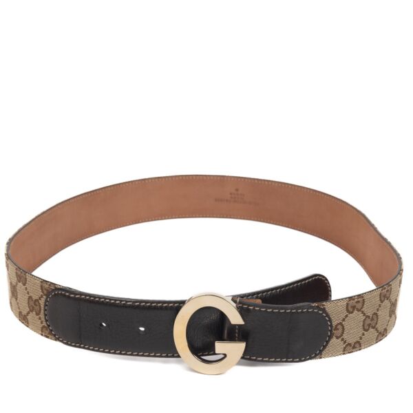 Gucci Beige/Brown GG Canvas and Leather Buckle Belt