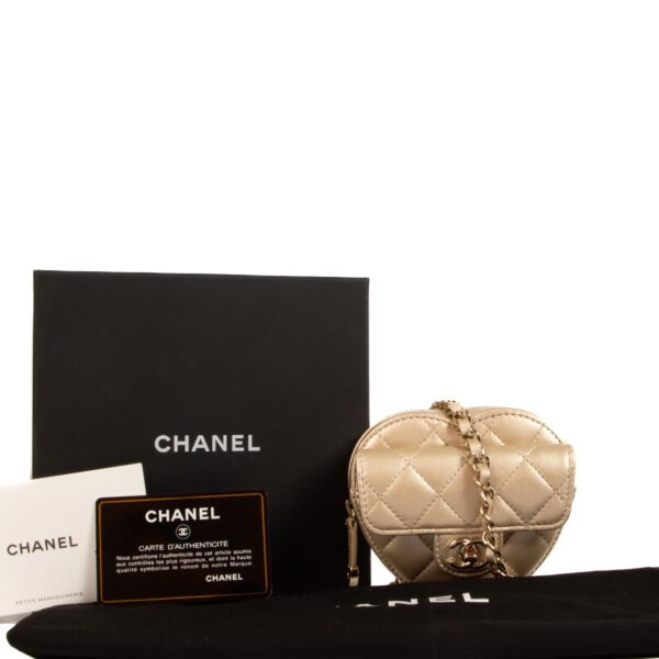 Chanel 22S Gold Lambskin CC In Love Heart Clutch With Chain