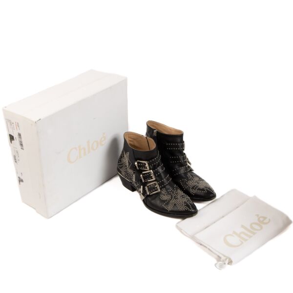 Chloé Black Leather Stud Susanna Boots - size 38,5