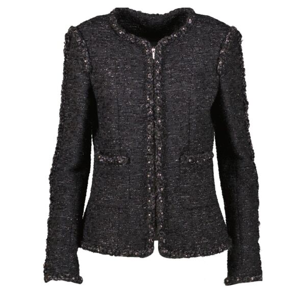 Shop authentic second hand Chanel Black Tweed Paris-Dallas Coat - Size 38 on Labellov.com