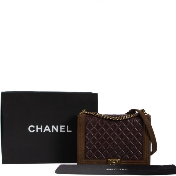 Chanel Burgundy Leather/Brown Suede Maxi Boy Bag