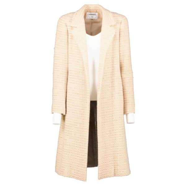 Chanel Cream Long Tweed Coat