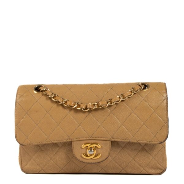 Shop authentic second hand Chanel Beige Lambskin Vintage Small Classic Flap Bag on Labellov.com