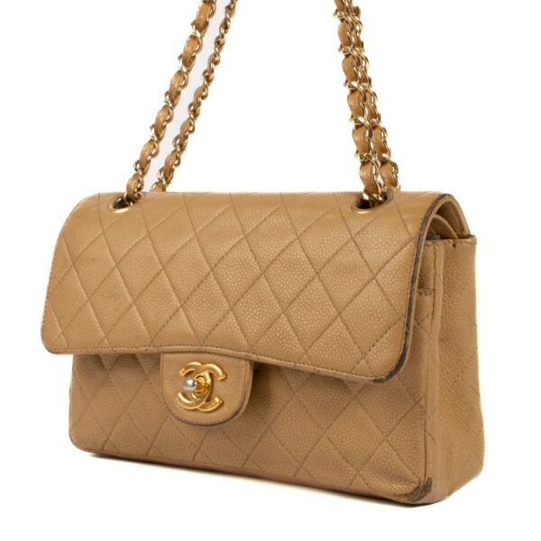 Chanel Beige Lambskin Vintage Small Classic Flap Bag 