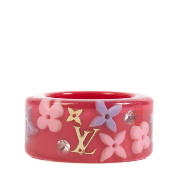 Louis Vuitton Pink Monogram Inclusion Resin Ring - Size 51