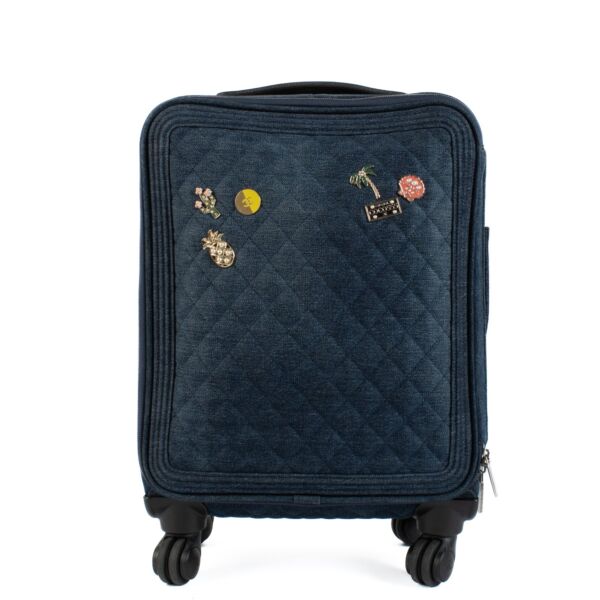 Chanel 17C Coco Cuba Blue Denim Charms Trolley Rolling Luggage