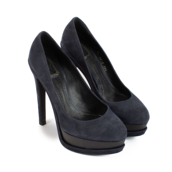 Christian Dior Blue Suede Platform Heels - Size 38,5