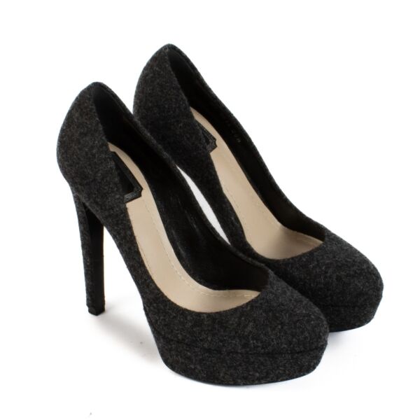 Christian Dior Grey Wool Platform Heels - Size 38,5 