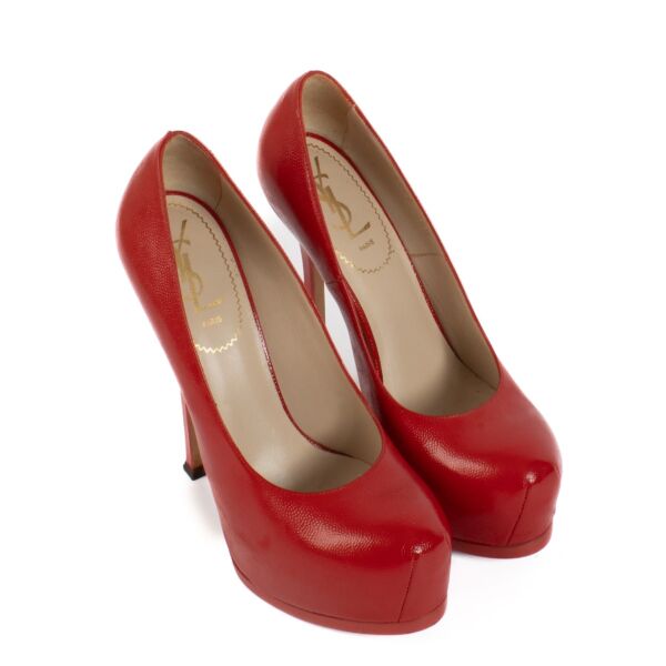 Saint Laurent Red Leather Platform Heels - Size 38,5