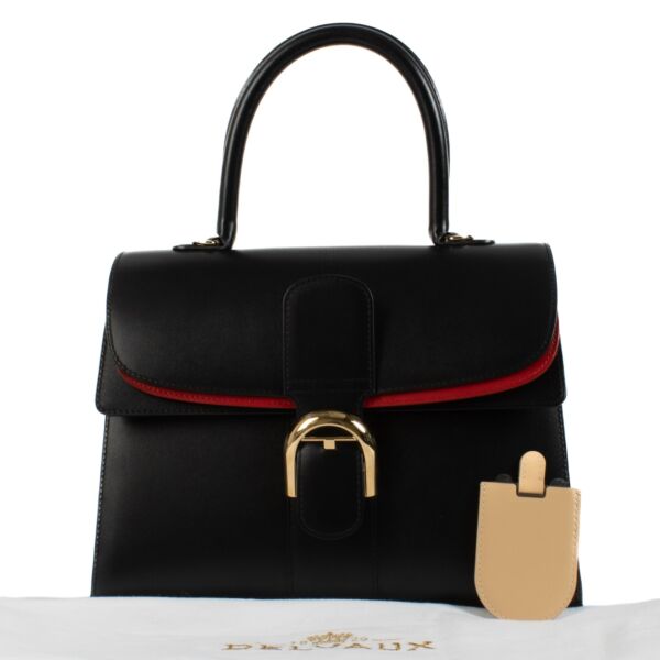 Delvaux Black/Lipstic Red Box Calf Brillant Pocket Bag