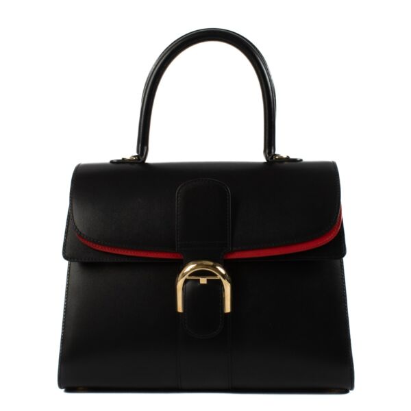 Shop 100% authentic Delvaux Black/Red Box Calf Leather Brillant MM Top Handle at Labellov.com.