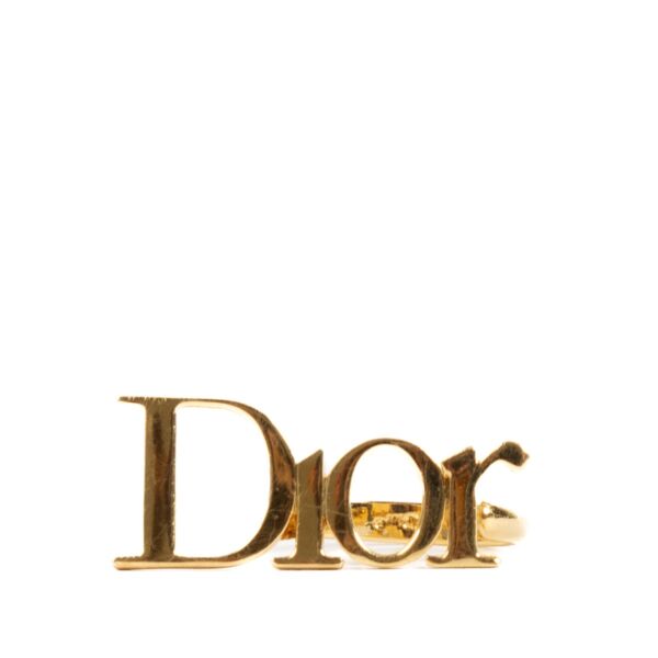 Shop safe online at Labellov in Antwerp, Brussels and Knokke this 100% authentic second hand Christian Dior by John Galliano Gold Logo Ring - Size 56 