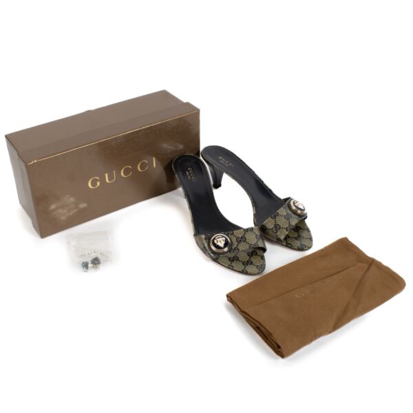 Gucci Beig/Blue GG Crystal Mule Sandals - size 39