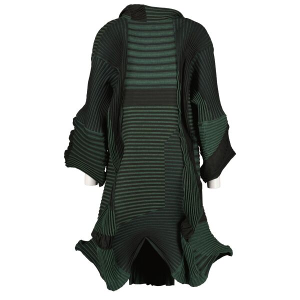 Issey Miyake Green/Black Pleated Dress - Size JP2