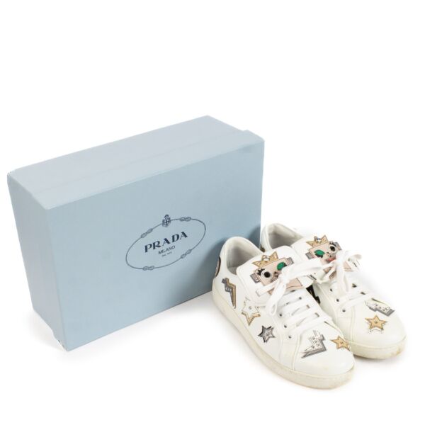 Prada White and Green Patch Sneakers - size 37.5