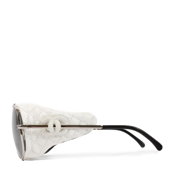 Chanel White Lambskin Titanium CC Pilot Aviator Sunglasses