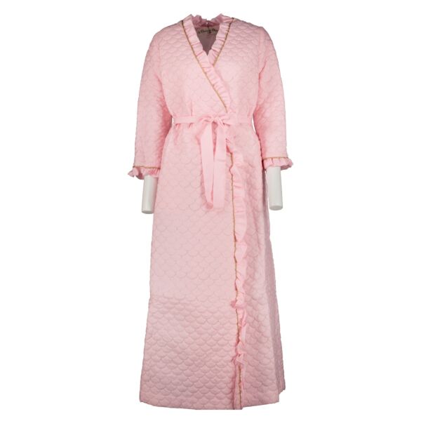 Christian Dior Vintage Pink Quilted Ruffle Trim Robe