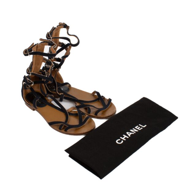 Chanel Blue Suede Gladiator Sandals - size 36.5