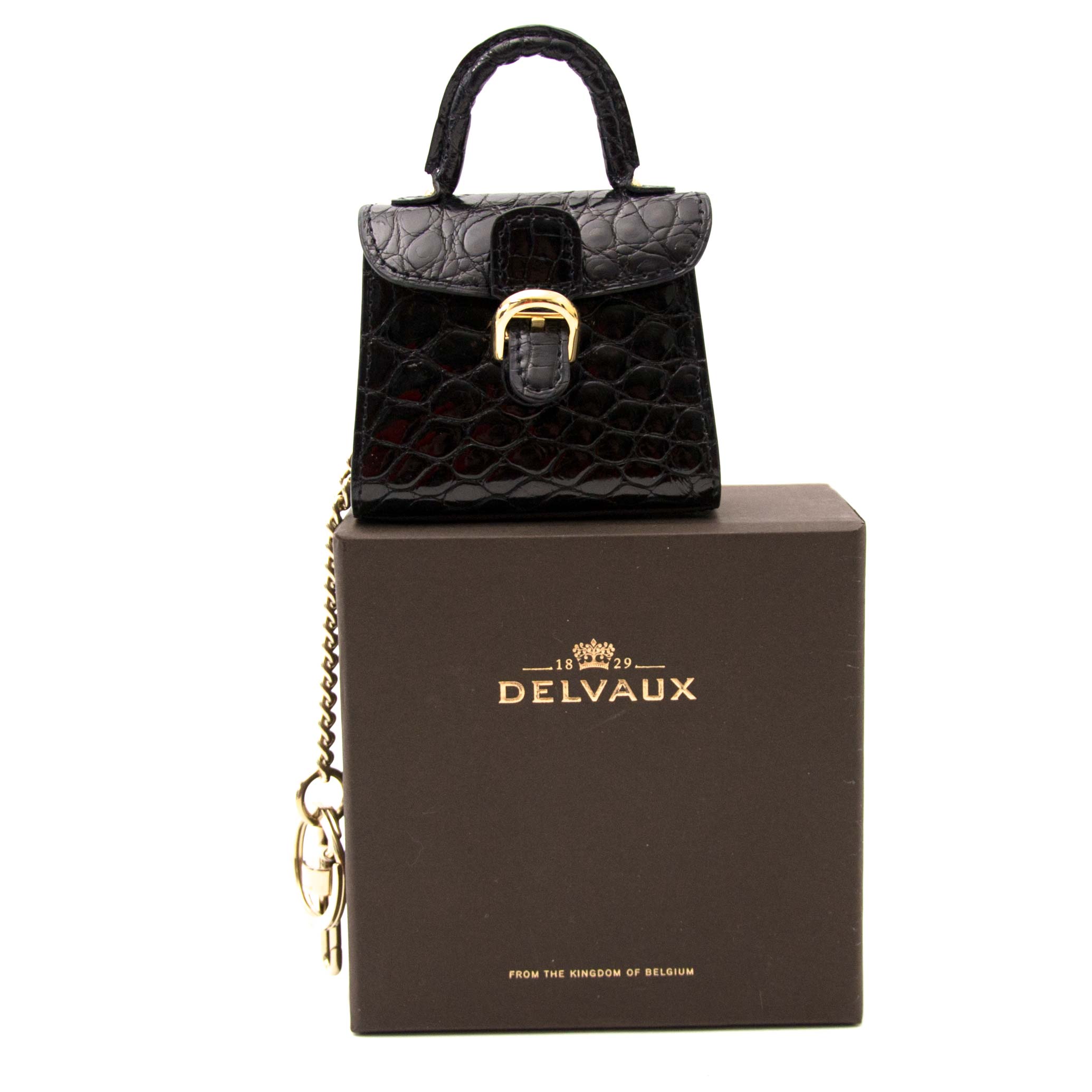 DELVAUX Brillon MM Handbag Gold Hardware Charm Classic Leather Black 4634h
