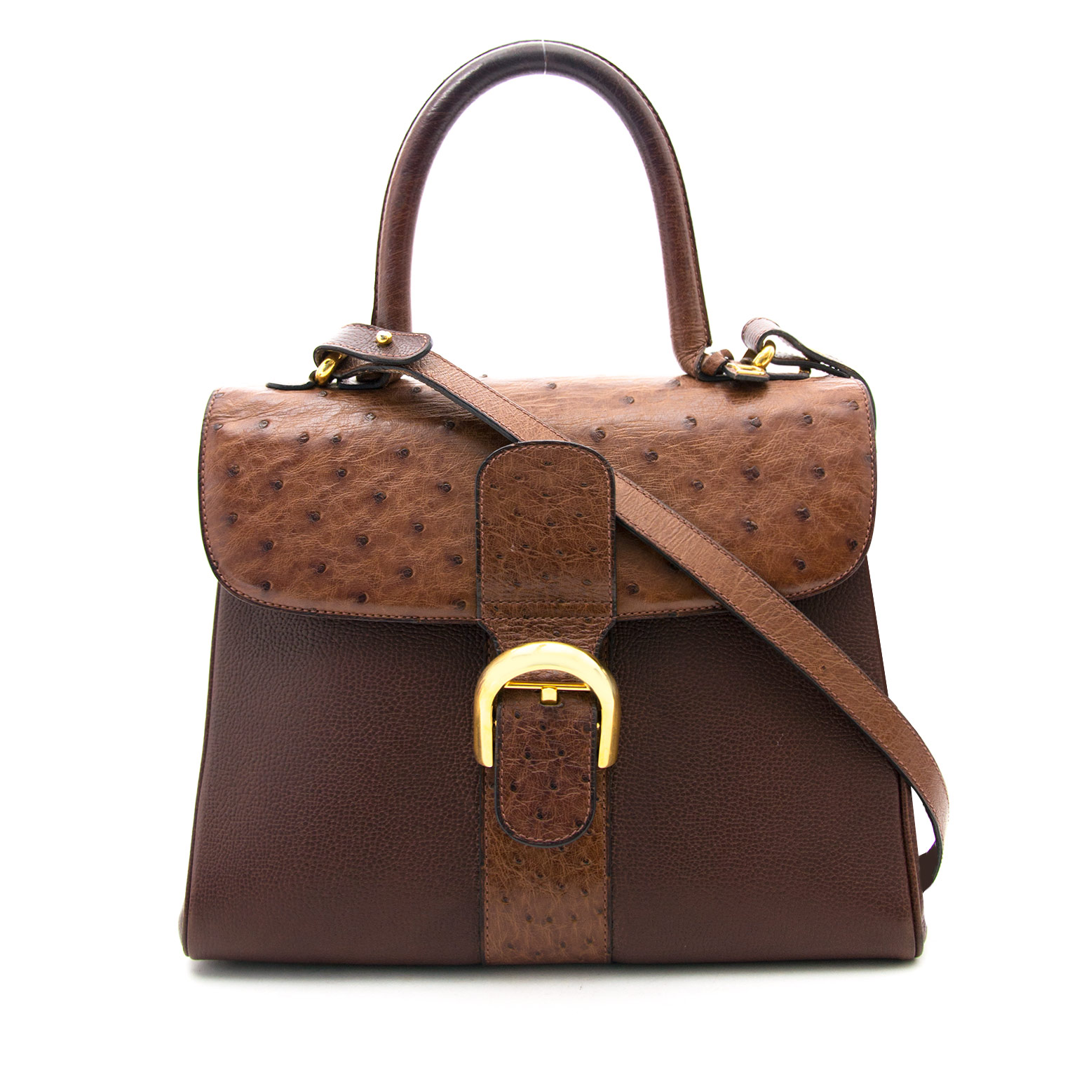 Delvaux Brown Bicolor Ostrich Brillant ○ Labellov ○ Buy and Sell Authentic  Luxury