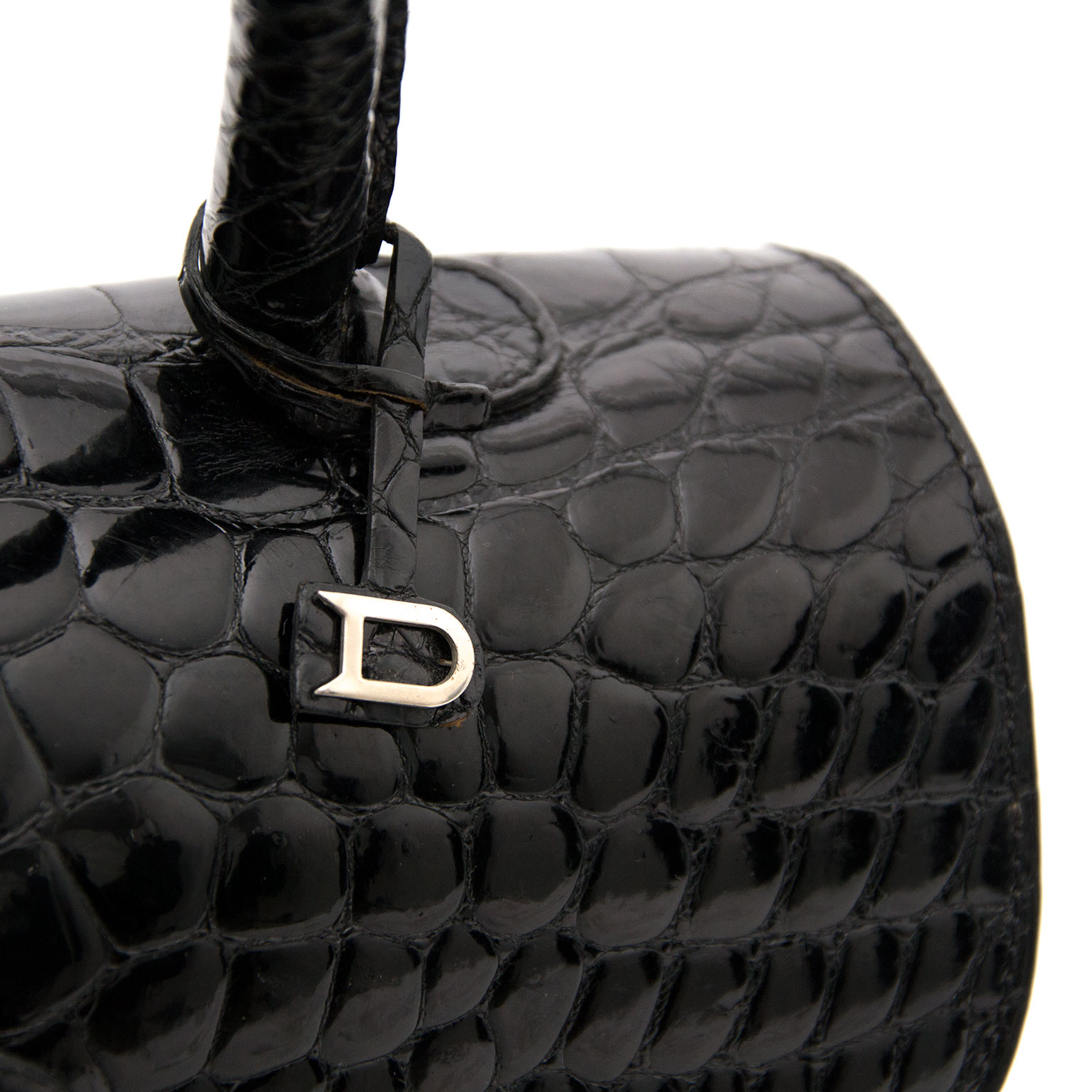 Delvaux Brillant MM Black Shiny Crocodile Vintage ○ Labellov